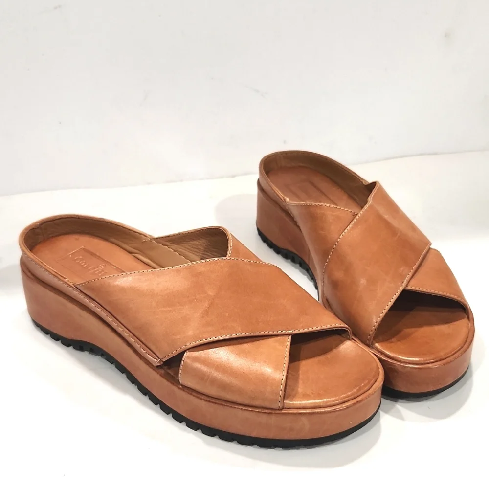 Cole Haan Genuine Leather Criss Cross Slides Women's Size 6 B Like New!!